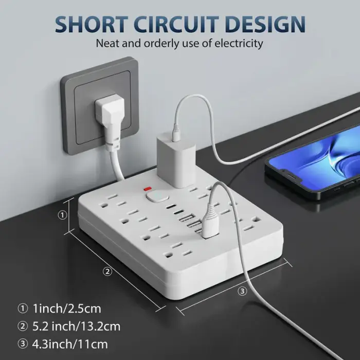 14-in-1 Heavy-Duty Surge Protector with 8 Outlets & USB Ports - Image 3