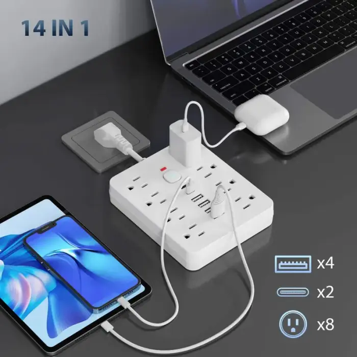 14-in-1 Heavy-Duty Surge Protector with 8 Outlets & USB Ports - Image 4
