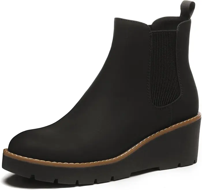 Athlefit Women's Chelsea Wedge Boots - Slip-On Ankle Booties - Image 1