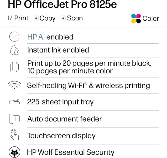 HP OfficeJet Pro 8125e Wireless All-in-One Inkjet Printer - Image 3