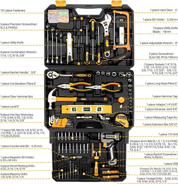 DEKOPRO 12V Cordless Drill Tool Kit Box with Storage Organizer - Image 3