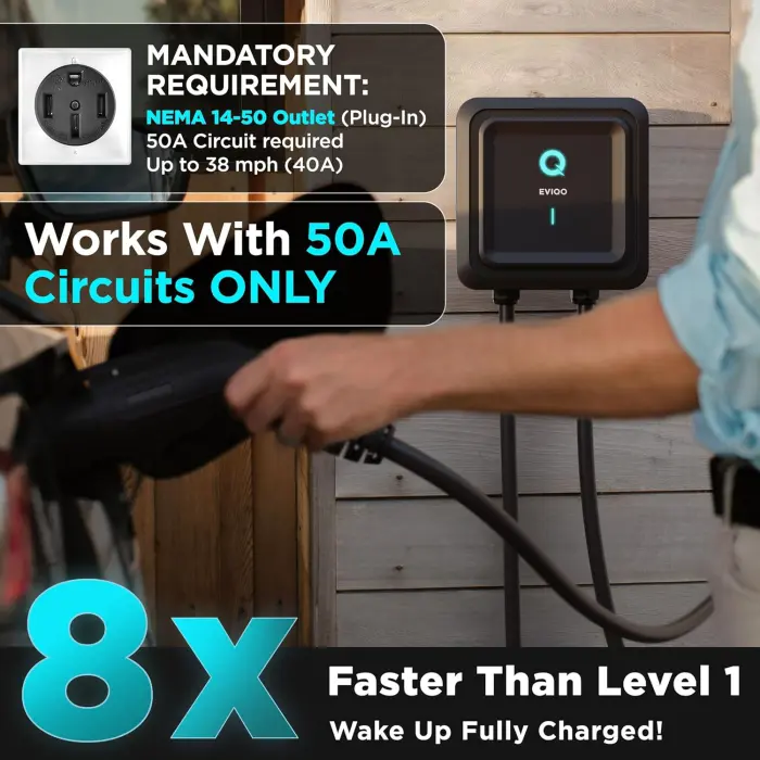EVIQO Level 2 EV Charger, 40 Amp, Wi-Fi, 25' Cable, NEMA 14-50 - Image 3