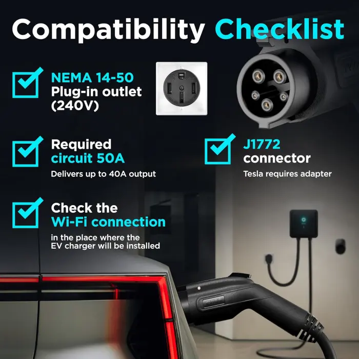EVIQO Level 2 EV Charger, 40 Amp, Wi-Fi, 25' Cable, NEMA 14-50 - Image 6
