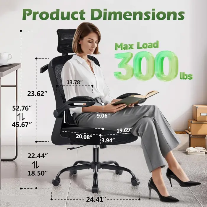 Ergonomic High Back Mesh Office Chair with Lumbar Support & Headrest - Image 3