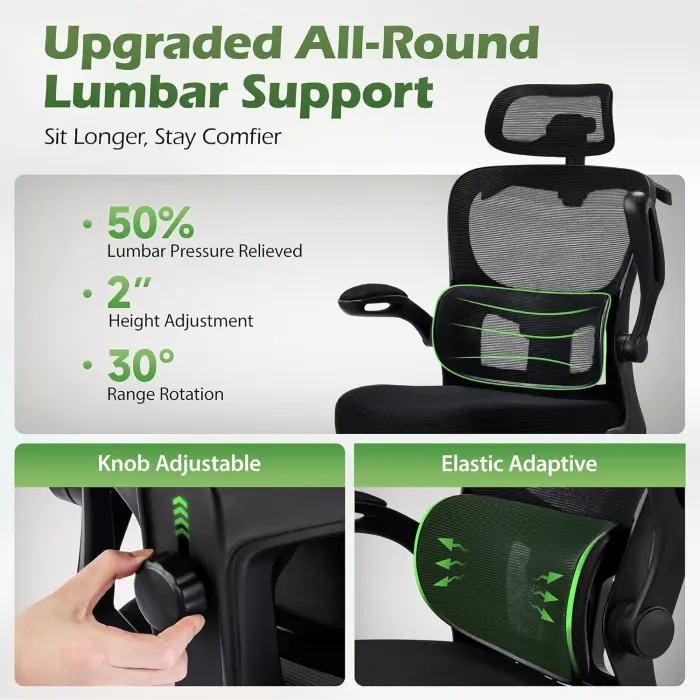 Ergonomic High Back Mesh Office Chair with Lumbar Support & Headrest - Image 5
