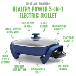GreenLife 12" 5QT Square Electric Skillet, Glass Vented Lid, Ceramic PFAS-Free Nonstick Coated Interior, Adjustable Temperature Control, Cool Touch Handles, Quick Even Heating, Scratch Resistant, Blue - Image 8