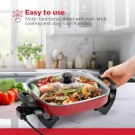 Holstein Housewares 12-Inch Electric Skillet - 1400W Electric Pan with Adjustable Temperature Control, PFOA-Free Non-Stick Coating, Cool-Touch Handles, Multi-Function Cooker, Red - Image 8