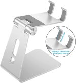 Adjustable Cell Phone Stand, OMOTON Aluminum Desktop Cellphone Stand with Anti-Slip Base and Convenient Charging Port, Fits All Smart Phones, Silver - Image 7