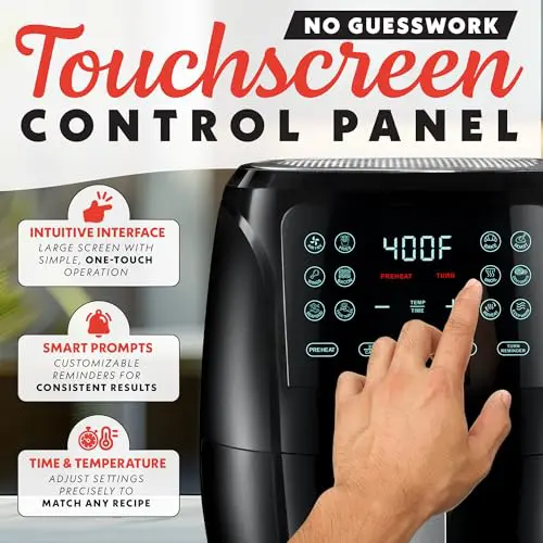 Gourmia Air Fryer Oven Digital Display 4 Quart Large AirFryer Cooker 12 1-Touch Cooking Presets, Black and Stainless Steel Accents Fry Force GAF486 - Image 9