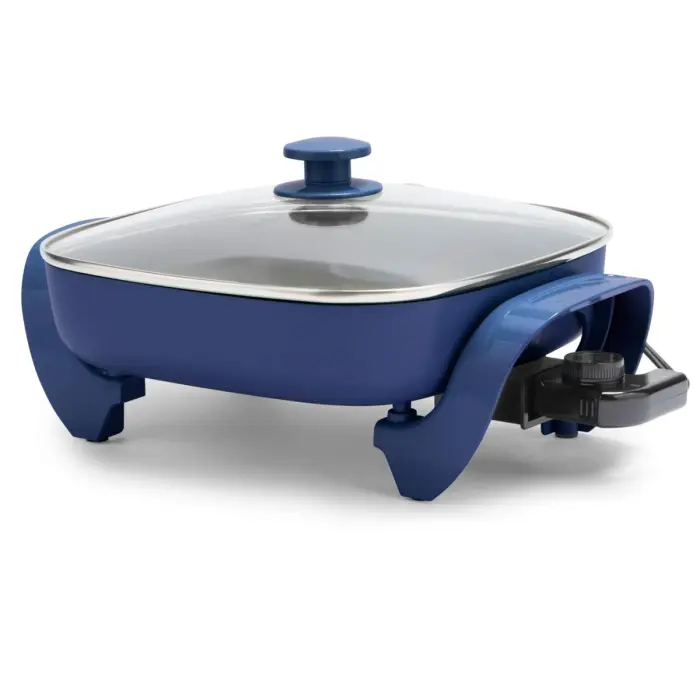 51oTIfDksPL GreenLife 12" 5QT Square Electric Skillet, Glass Vented Lid, Ceramic PFAS-Free Nonstick Coated Interior, Adjustable Temperature Control, Cool Touch Handles, Quick Even Heating, Scratch Resistant, Blue - Image 1