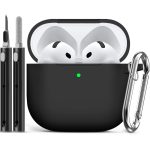 Ljusmicker for AirPods 4 Case Cover 2024 with Cleaner Kit,Soft Silicone Protective Cover for Apple AirPods 4th Generation Cases for Women Men,AirPod 4 Case Accessories with Keychain-Black