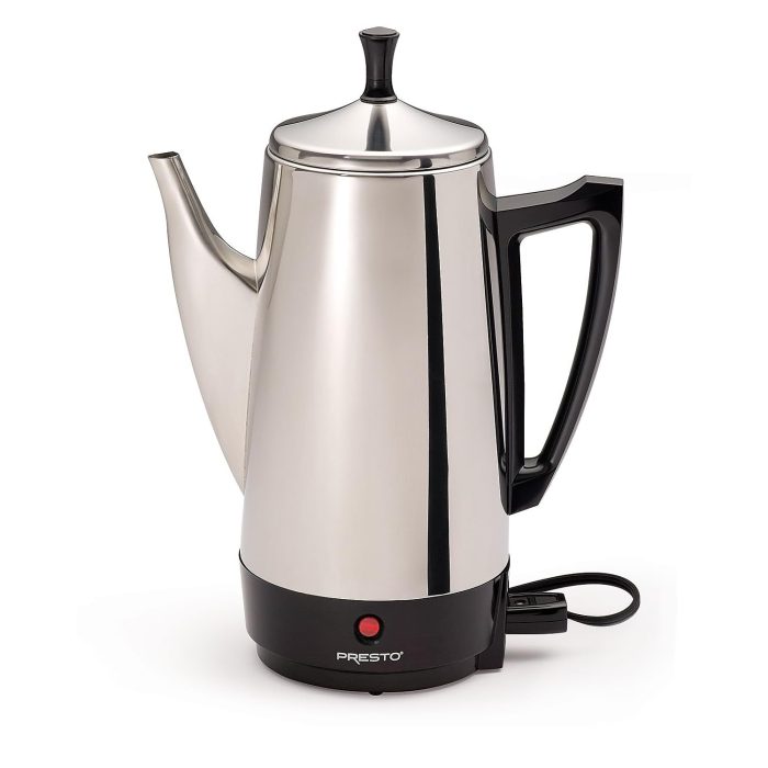 Presto 02811 Stainless Steel Electric Coffee Percolator - 12-Cups, Easy-Pour Spout, Stay-Cool Handle, Make 2-12 Cups - Image 1