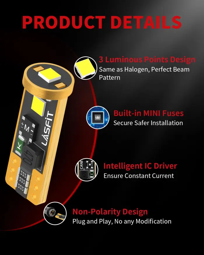 LASFIT 194 LED Bulb for License Plate Bulb White Bright,T10 168 LED Bulbs Canbus Error Free, 400LM 6000K 192 2825 W5W for Dome Map Trunk Cargo Lights (2-Pack) - Image 2