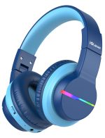 iClever BTH12 Kids Bluetooth Headphones,Colorful LED Lights Kids Headphones Wireless,74/85dBA Safe Volume,85H Playtime,Fast Charging,Bluetooth 5.2,Over Ear,Built-in Mic for iPad/Tablet/Airplane,Blue