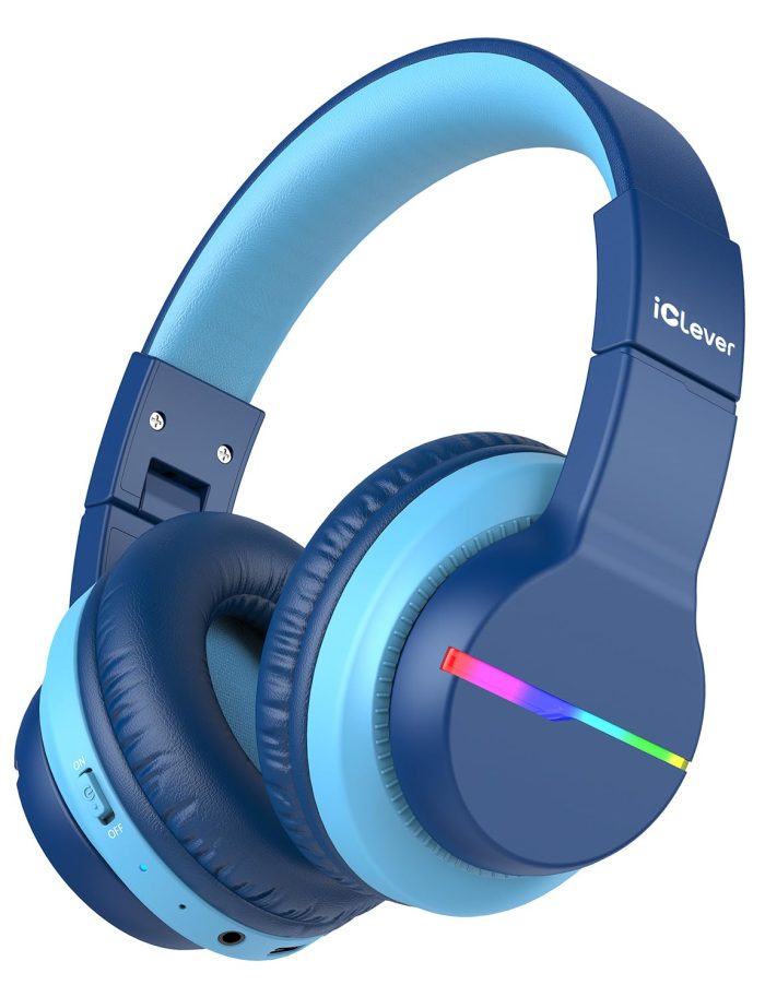 619mg2RTjCL iClever BTH12 Kids Bluetooth Headphones,Colorful LED Lights Kids Headphones Wireless,74/85dBA Safe Volume,85H Playtime,Fast Charging,Bluetooth 5.2,Over Ear,Built-in Mic for iPad/Tablet/Airplane,Blue - Image 1