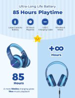 iClever BTH12 Kids Bluetooth Headphones,Colorful LED Lights Kids Headphones Wireless,74/85dBA Safe Volume,85H Playtime,Fast Charging,Bluetooth 5.2,Over Ear,Built-in Mic for iPad/Tablet/Airplane,Blue - Image 6