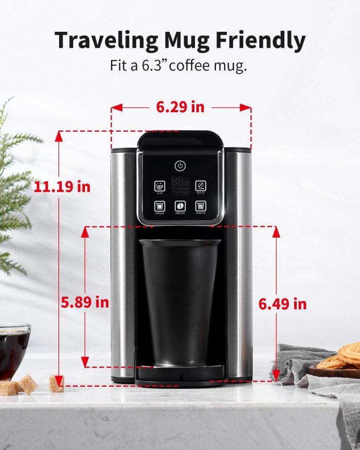 KIDISLE Hot & Iced Coffee Maker with Bold Setting, Single Serve Coffee Maker for K Cup and Grounds, 6-14 Oz Brew Sizes, 50 Oz Removable Water Tank, One Cup Coffee Machine with Reusable Filter, Black - Image 2