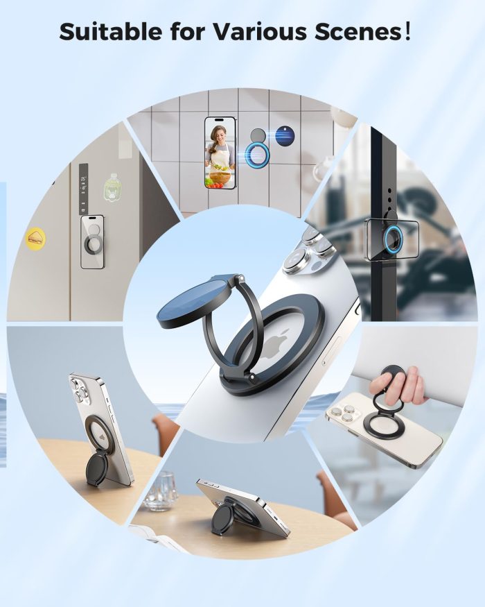 SUPERONE Magnetic Ring Holder for MagSafe Dual-Side Magnetics, Removable Gym Phone Grip with Kickstand for iPhone 17/16/15/14/13/12/ Series MagSafe Case All Phones Compatible with Magnetic Car Mount - Image 3