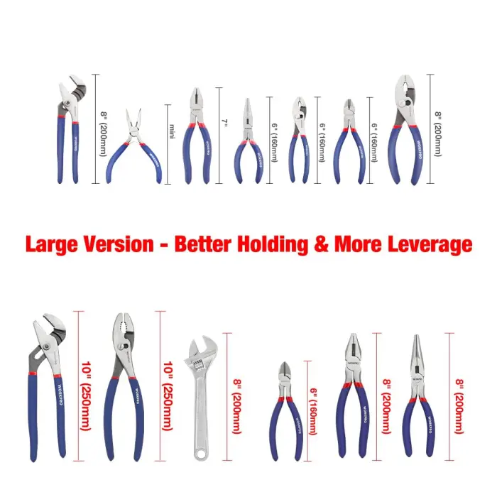WORKPRO Large Pliers & Wrench Set 6-Piece (10" Water Pump, 10" Slip Joint, 8" Long Nose, 8" Linesman, 6" Diagonal, 8" Adjustable Wrench) for DIY & Home Use, W001329A - Image 9