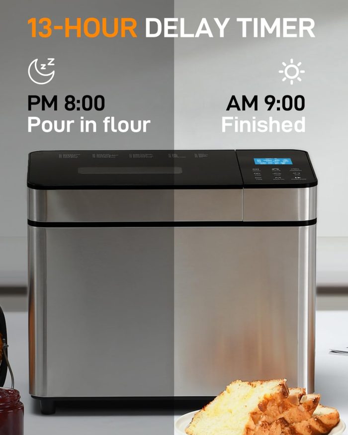 MERIOR 25-IN-1 Bread Maker with Visible Lid | 2lb Automatic Machine, Auto Nut Dispenser, 13-Hour Delay Timer, One-Touch Control & Recipes – Easy Operation, High Success for Homemade Bread - Image 6