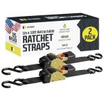 DC Cargo Mall Auto Retractable Ratchet Straps (2-Pack) 1” x 10ft, Heavy Duty, 1,209lb Break Strength – Tie Down Straps for Cargo, Truck, Trailer, Motorcycle, Boat