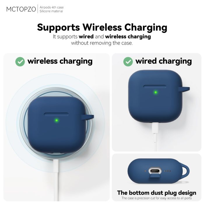 MCTOPZO for AirPods 4 Case 2024 Come with Cleaner Kit,Soft Silicone Protective Cover for Apple AirPods 4th Generation Cases with Keychain,Compatible with AirPod 4 Case for Women Men-Midnight Blue - Image 4