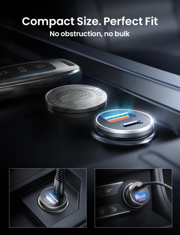 LISEN Car Phone Charger USB C, 54W Cigarette Lighter USB Charger Adapter, Car Accessories for Men, Mini USBC Cars Fast Charging Adapter USBC Type C 12V, for iPhone 17 Pro Max 16 15 14 13 12 Plus Mini - Image 5