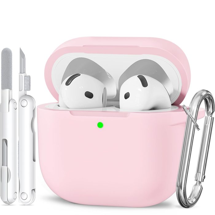 for AirPods 4 Case Pink with Cleaner Kit, TNSNK Soft Silicone Airpod 4 Case Compatible with Apple Airpods 4th Generation 2024 Case Cover with Keychain for Women Girly, Anti-Scratch, Drop Protection - Image 1