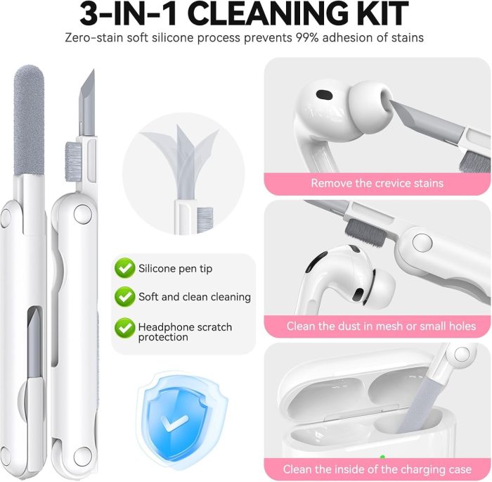 for AirPods 4 Case Pink with Cleaner Kit, TNSNK Soft Silicone Airpod 4 Case Compatible with Apple Airpods 4th Generation 2024 Case Cover with Keychain for Women Girly, Anti-Scratch, Drop Protection - Image 3