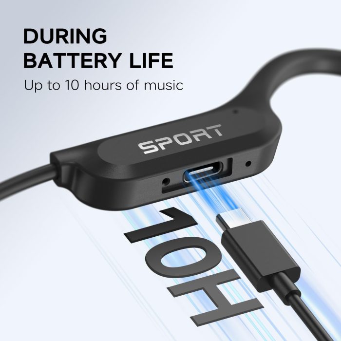 Yorlu Bone Conduction Headphones, Bluetooth 5.4 Open Ear Headphones, 10H Playtimes Wireless Headphones with Mic, Sport Earphones, IPX6 Sweatproof Headset for Workout, Hiking, Black - Image 5