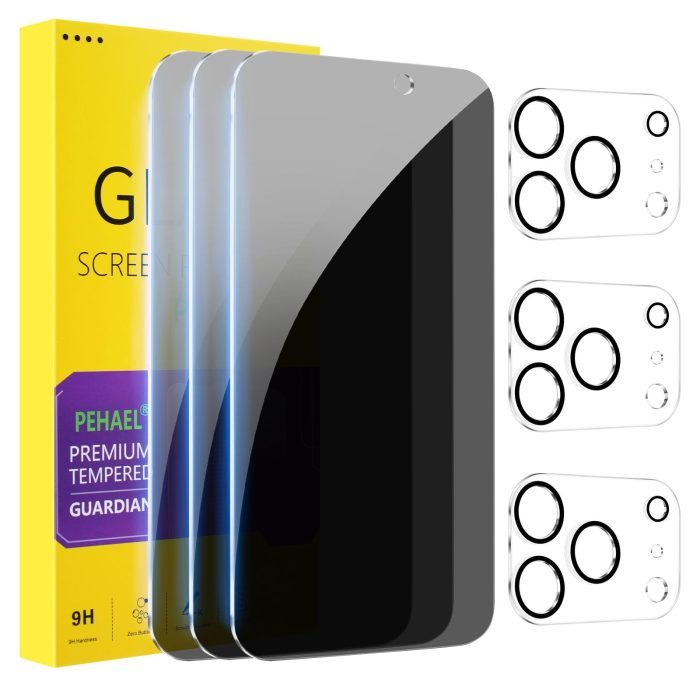 PEHAEL 3+3Pack for iPhone 17 Pro Max Privacy Screen Protector with Camera Lens Protector Full Coverage Anti-Spy Tempered Glass Film 9H Hardness Easy Installation Bubble Free [6.9 inch] - Image 1