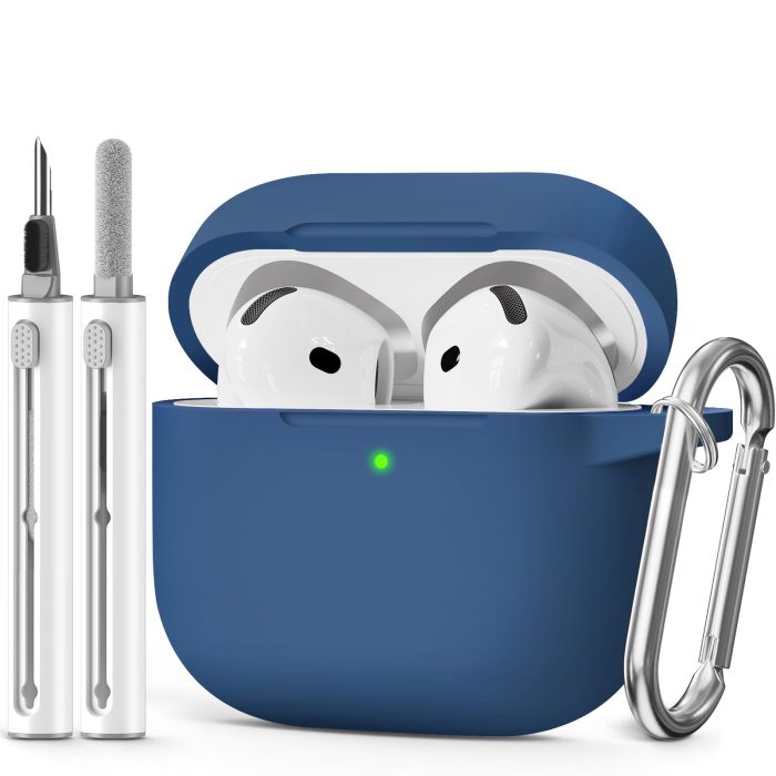 MCTOPZO for AirPods 4 Case 2024 Come with Cleaner Kit,Soft Silicone Protective Cover for Apple AirPods 4th Generation Cases with Keychain,Compatible with AirPod 4 Case for Women Men-Midnight Blue - Image 1