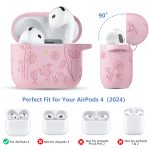 Lerobo for Airpods 4 Case Cover with Cleaner Kit, Cute Flower Engraved Silicone Protective Case Cover with Keychain Compatible with Apple Airpods 4 Case 2024 for Women and Girls, Pink - Image 4