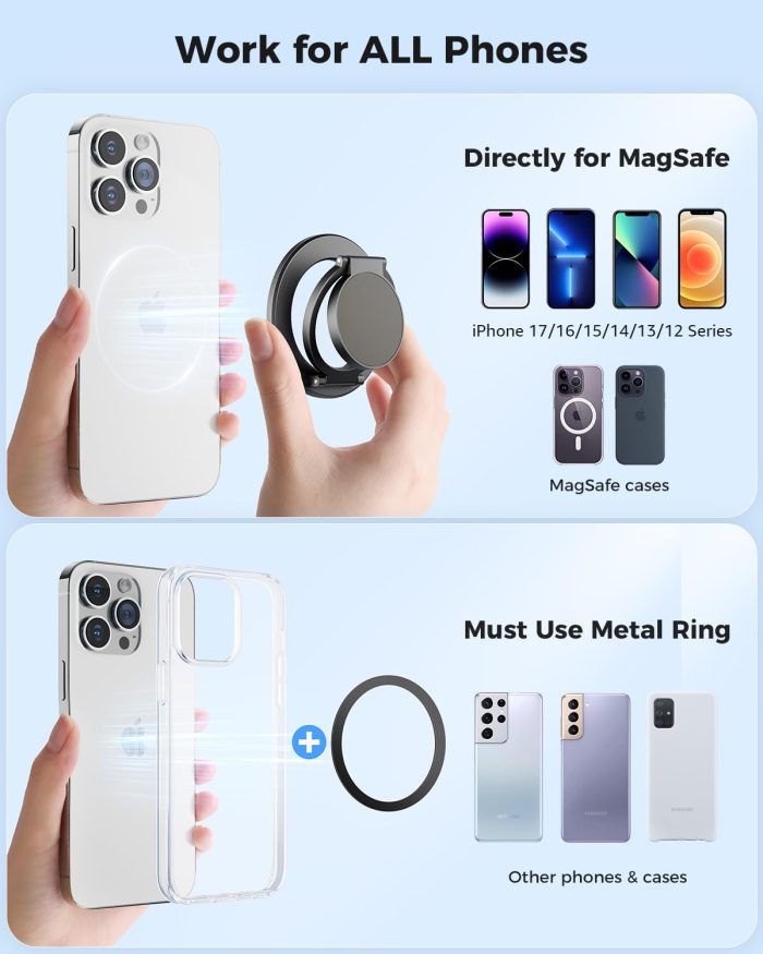 SUPERONE Magnetic Ring Holder for MagSafe Dual-Side Magnetics, Removable Gym Phone Grip with Kickstand for iPhone 17/16/15/14/13/12/ Series MagSafe Case All Phones Compatible with Magnetic Car Mount - Image 6