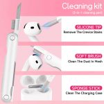 Skyconser with Safety Lock for Apple AirPods 4 Case 2024,Clear Cases with Phone Stand & Cleaning Kit,Soft TPU Cover for AirPods 4th Generation Case,Cute Bling Keychain for Women Girls-Clear Pink - Image 3