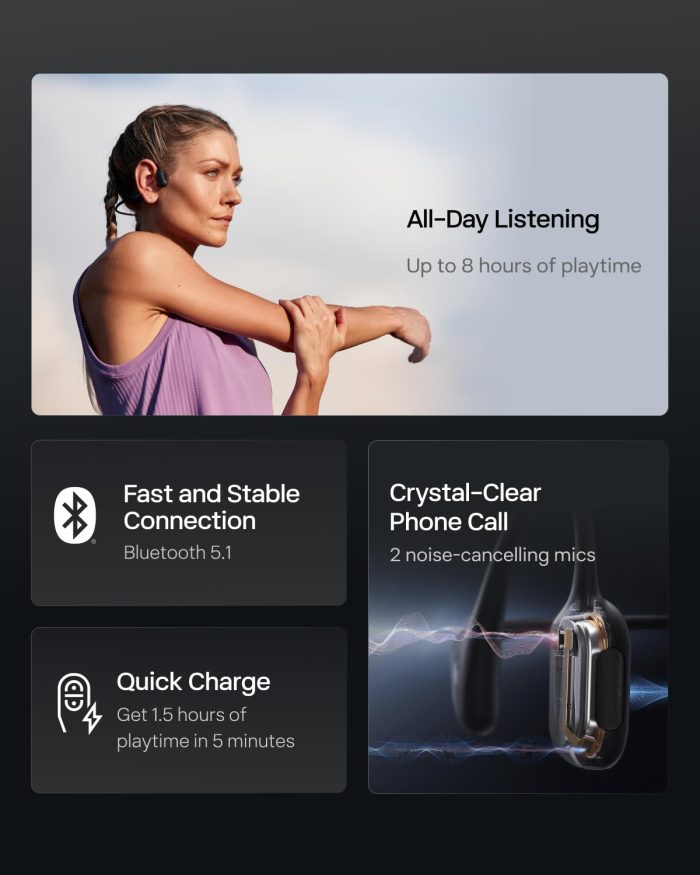 SHOKZ OpenRun Pro-Bone Conduction Headphones, Open-Ear Bluetooth Wireless Sport Headphones for Running and Workout, Sweat Resistant, Long Battery Life, Premium Deep Bass, Mic，with Hair Band, Black - Image 3