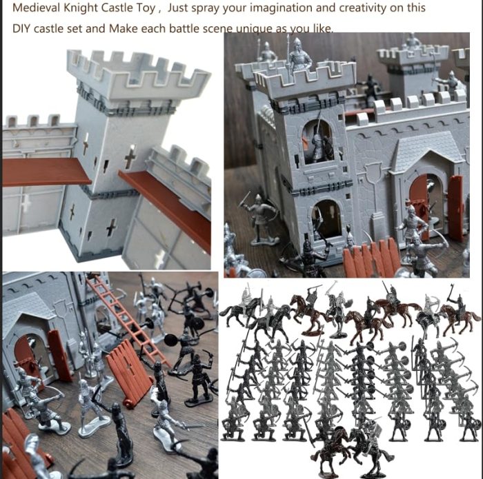 Plustopoy Medieval Castle Knight Toy Soldier Army Figurines, DIY Assembled Cavalry, Arrow Tower,8 Knights and 8 Horse, 36 Soldiers, Simulated Siege War of Attack Castle Toy for Boys - Image 5