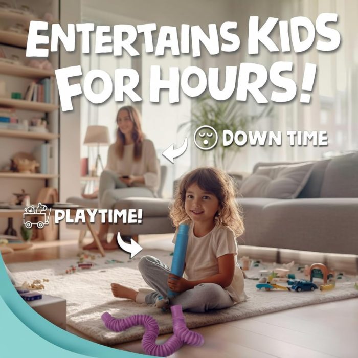 BUNMO Stocking Stuffers for Kids - Pop Tubes - Sensory Toys - Toddler Toys - Imaginative Play & Stimulating Creative Learning - Stocking Stuffers for Toddlers - 4 Pack Large - Image 7