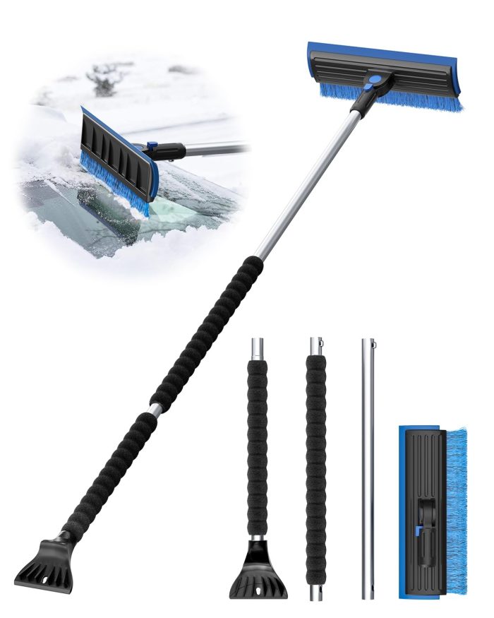helloleiboo 2025 Extra Long 55.7" Ice Scrapers for Car Windshield Multi-Functional Detachable Car Ice Scraper with Foam Grip and 270° Pivoting Brush Head Snow Brush for SUV Truck Auto (Blue) - Image 1