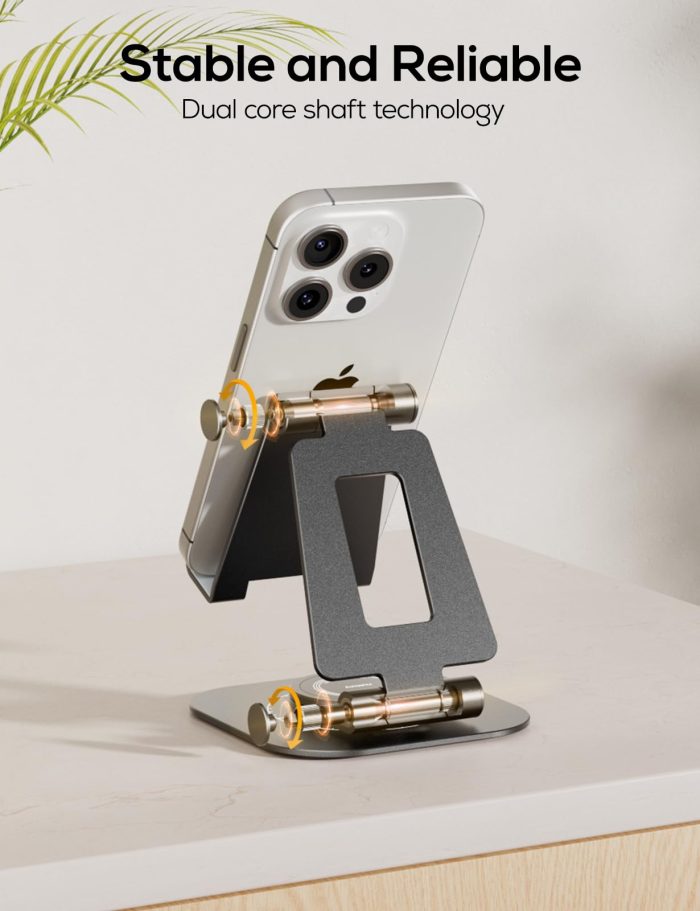 Nulaxy 360 Rotating Cell Phone Stand, Fully Adjustable Foldable Desktop Phone Holder Cradle Dock, Thick Case Friendly, Compatible with All Phones, Nintendo Switch, Black - Image 5