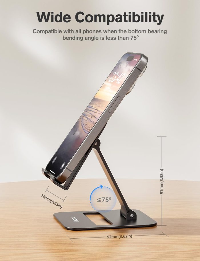 Nulaxy 2 Pack Dual Folding Cell Phone Stand, Fully Adjustable Phone Holder for Desk, Compatible with iPhone 17 16 15 14 13 12 11, Nintendo Switch, All Phones, Black & Rose Gold - Image 4