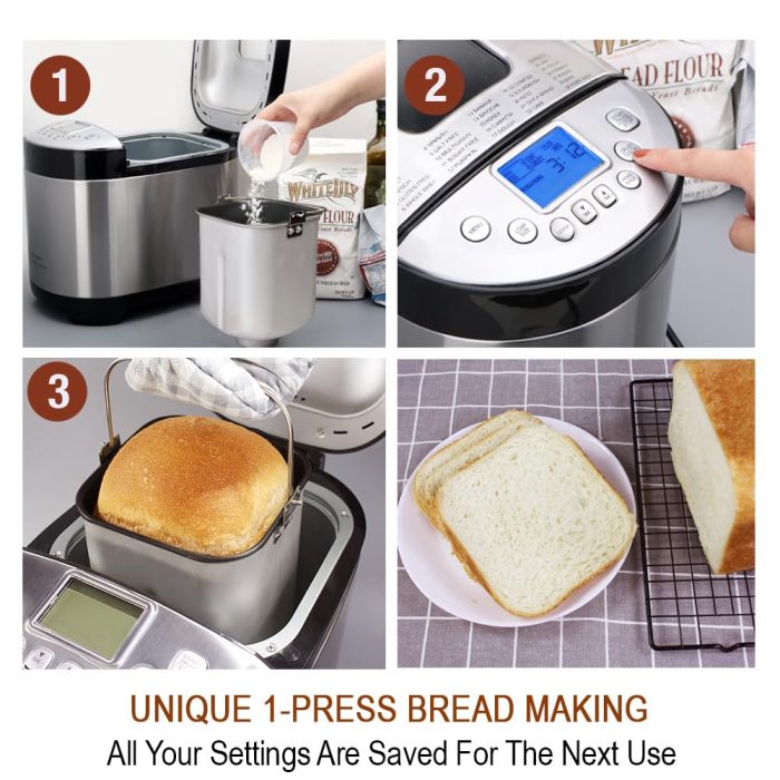 KITCHENARM 29-in-1 SMART Bread Machine with Gluten Free Setting 2LB 1.5LB 1LB Bread Maker Machine with Homemade Cycle - Stainless Steel Breadmaker with Recipes Whole Wheat Bread Making Machine - Image 6