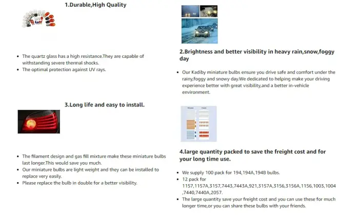 Kadiby 12 Pack 7443 Bulb 7444 T20 W21/5W 7443LL Brake/Tail Light Bulbs/Turn Signal Long Life Daytime Running Lamp(DRL) for RAV4 CR-V Civic Pilot Camry Silverado 4Runner Altima Corolla and others - Image 4