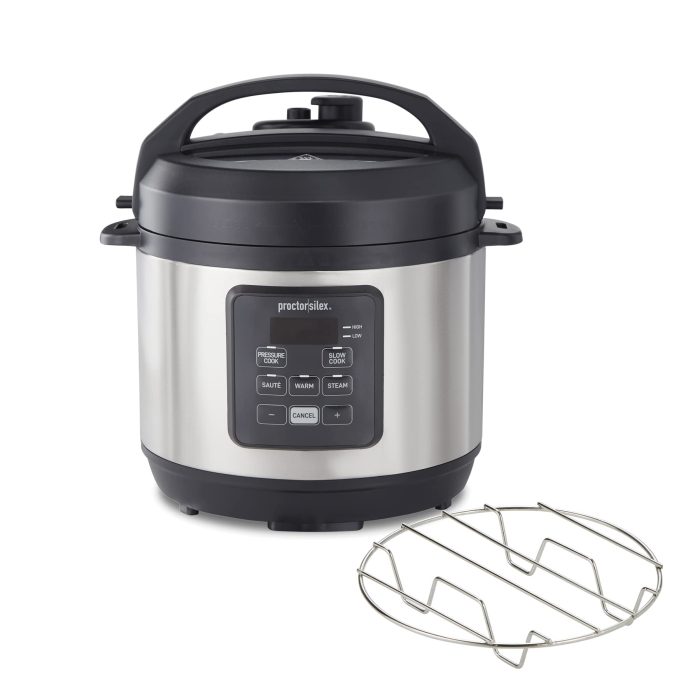 61nlv4s+pvL Proctor Silex Proctor-Silex Simplicity 4-in-1 Electric Pressure Cooker, 3 Quart Multi-Function With Slow Cook, Steam, Sauté, Rice, Stainless Steel (34503) - Image 1