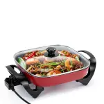 Holstein Housewares 12-Inch Electric Skillet - 1400W Electric Pan with Adjustable Temperature Control, PFOA-Free Non-Stick Coating, Cool-Touch Handles, Multi-Function Cooker, Red