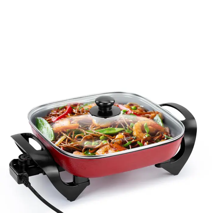 Holstein Housewares 12-Inch Electric Skillet - 1400W Electric Pan with Adjustable Temperature Control, PFOA-Free Non-Stick Coating, Cool-Touch Handles, Multi-Function Cooker, Red - Image 1