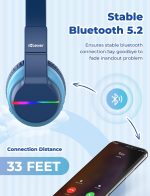 iClever BTH12 Kids Bluetooth Headphones,Colorful LED Lights Kids Headphones Wireless,74/85dBA Safe Volume,85H Playtime,Fast Charging,Bluetooth 5.2,Over Ear,Built-in Mic for iPad/Tablet/Airplane,Blue - Image 5