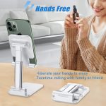 Cell Phone Stand, Angle Height Adjustable Cell Phone Holder with Silicon Pad for Desk Fully Forldable Mobile Phone Holder Compatible with All Mobile Phones, MT-6, (White) - Image 3