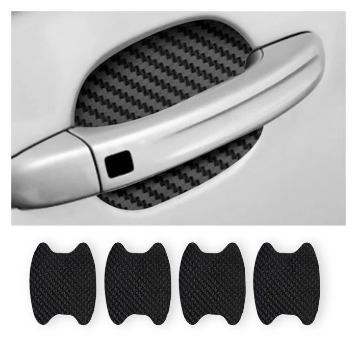 4PCS Sticker, Carbon Fiber Anti-Scratches Car Door Cup Protector, Non-Marking Auto Door Handle Protective Film, Universal for Most Car Handles (Black/4PCS) - Image 1