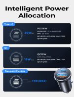 LISEN Car Phone Charger USB C, 54W Cigarette Lighter USB Charger Adapter, Car Accessories for Men, Mini USBC Cars Fast Charging Adapter USBC Type C 12V, for iPhone 17 Pro Max 16 15 14 13 12 Plus Mini - Image 2